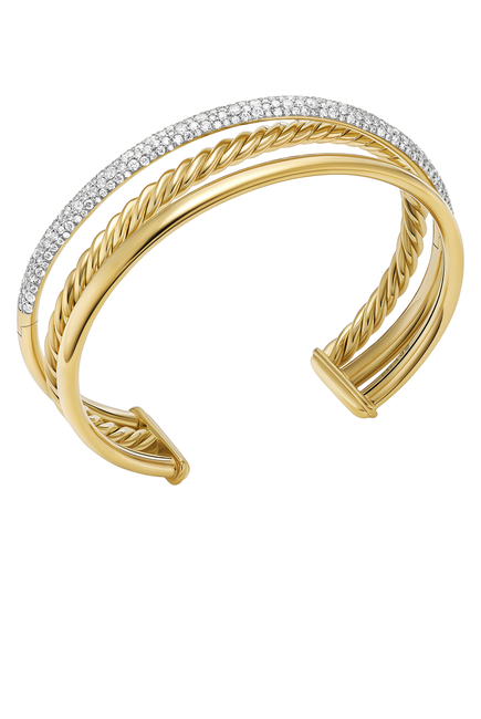 Pavé Crossover Three Row Cuff Bracelet, 18k Yellow Gold & Diamonds